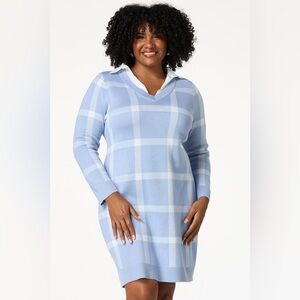 Cato | PLUS SIZE BLUE PLAID COLLARED SWEATER DRESS EVENTIDE
